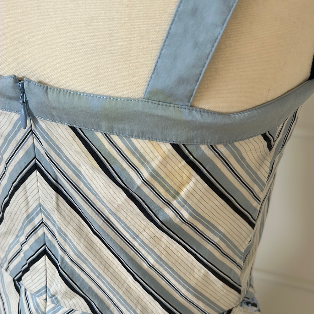 Ann Taylor LOFT Blue and White Chevron Design A-Line Midi Dress with Tie Belt - Picture 5 of 8